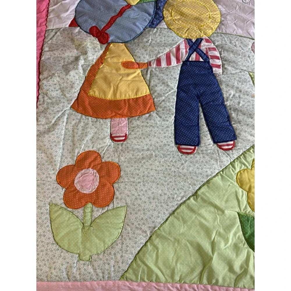 Sunbonnet Sue & Overall Sam Comforter 65x82 Rainbow Apple Tree Floral Vintage